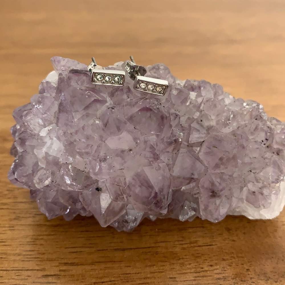 Silver Stud Earrings Rectangular Shape - image 2